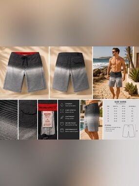Mossimo Supply Co. Gray Ombre Boardshorts with Black Stripe Detail